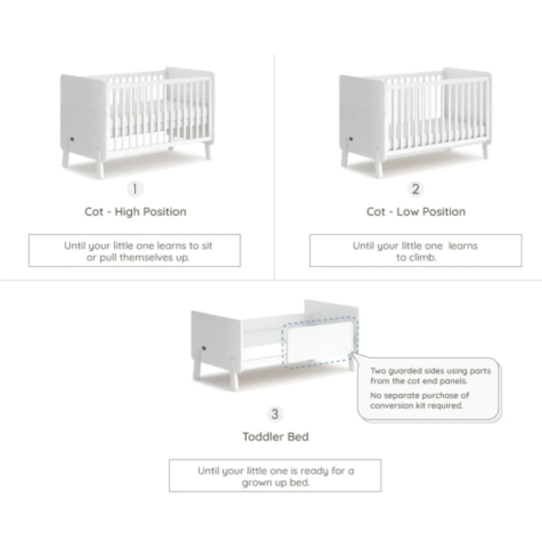 Boori - Natty Cot with Mattress, Universal Changer and Wardrobe Set Barley White and Almond